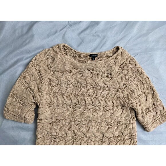 Talbots Top Brown Cable Knit Crochet Cotton Nylon Blend Short Sleeve Womens XL - Picture 2 of 8
